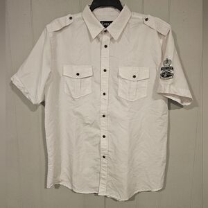 Red Ape Shirt Men XL Embroidered Short Sleeve Hip Hop Streetwear Button Up White